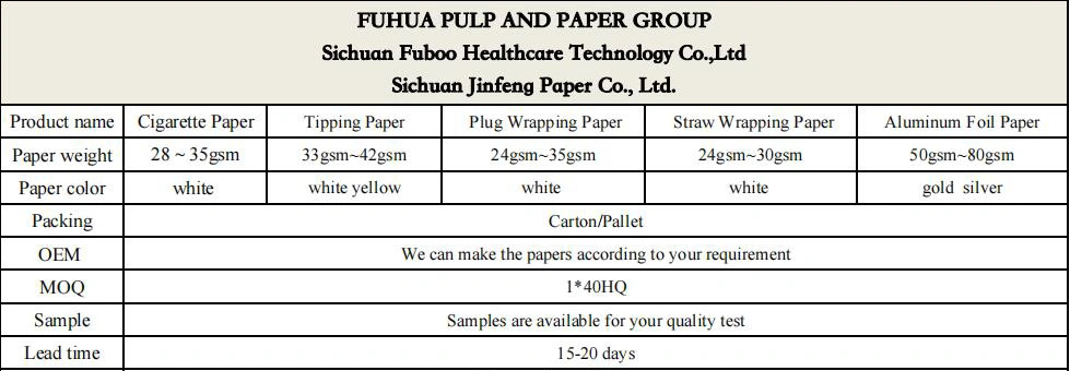 Most Popular Different Size Plug Wrapping Paper for Cigarette Wrapping Specialty Paper